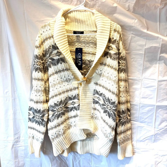 Chaps Cream Nordic print chunky single button Cardigan SZ XL NWT - Picture 1 of 9